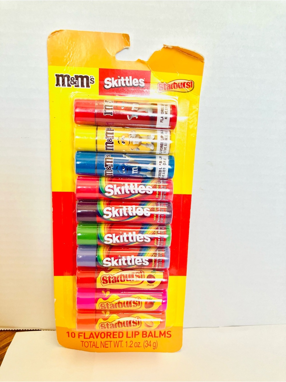 M&M’s Skittles Starburst Flavored Lip Balm 10 Pack New Minor Tear To Package